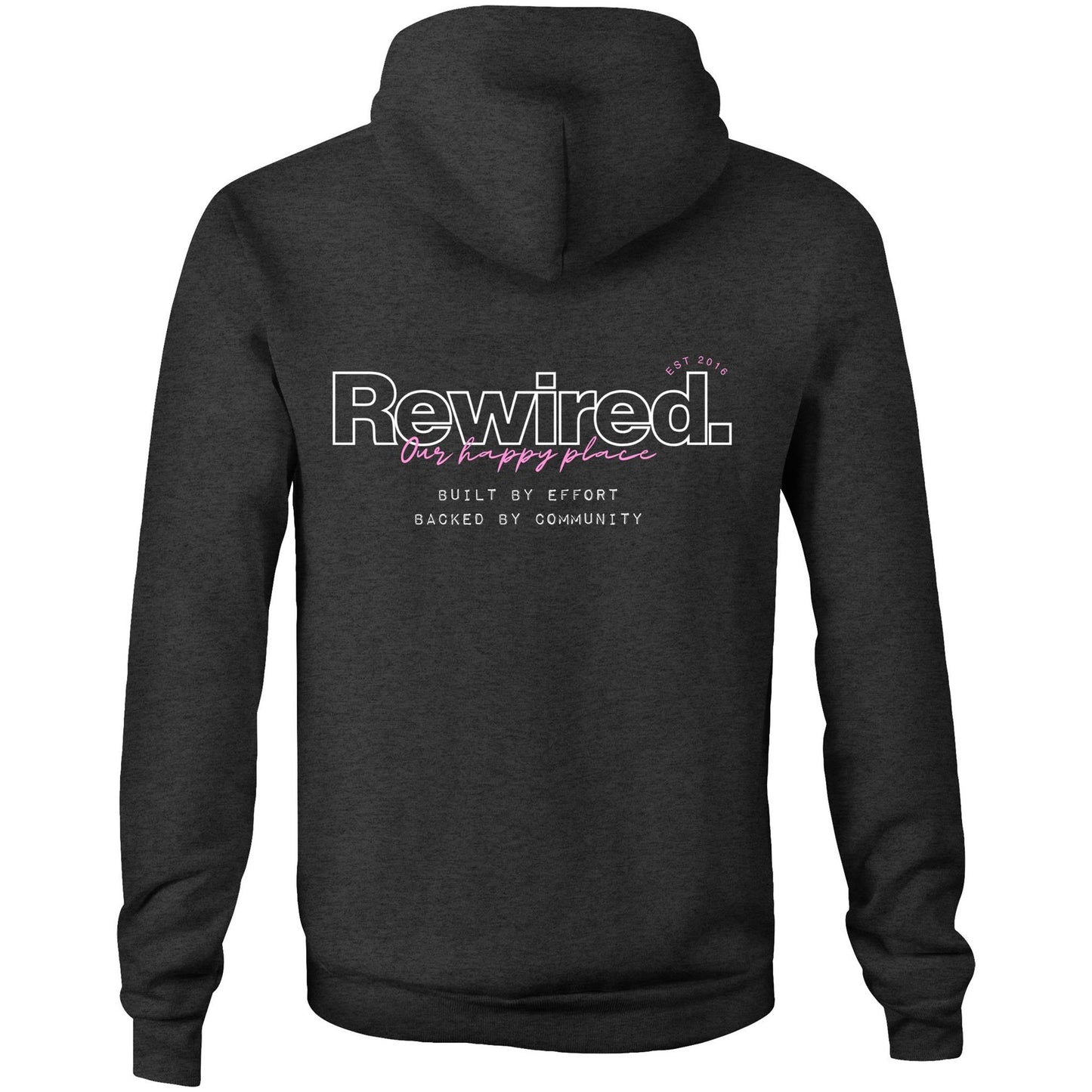 Rewired Our Happy Place Pink (front and back designs) AS Colour - Unisex Stencil Hood