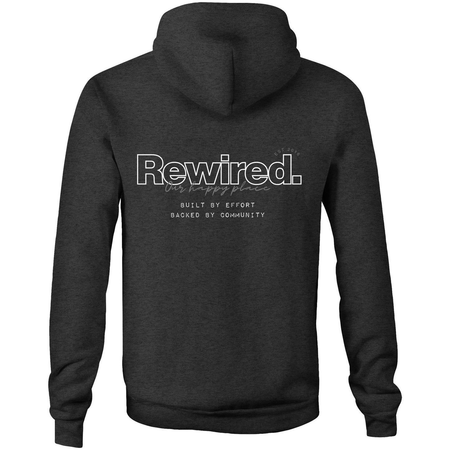 Rewired Our Happy Place Grey (front and back design) AS Colour Stencil Hood - Unisex