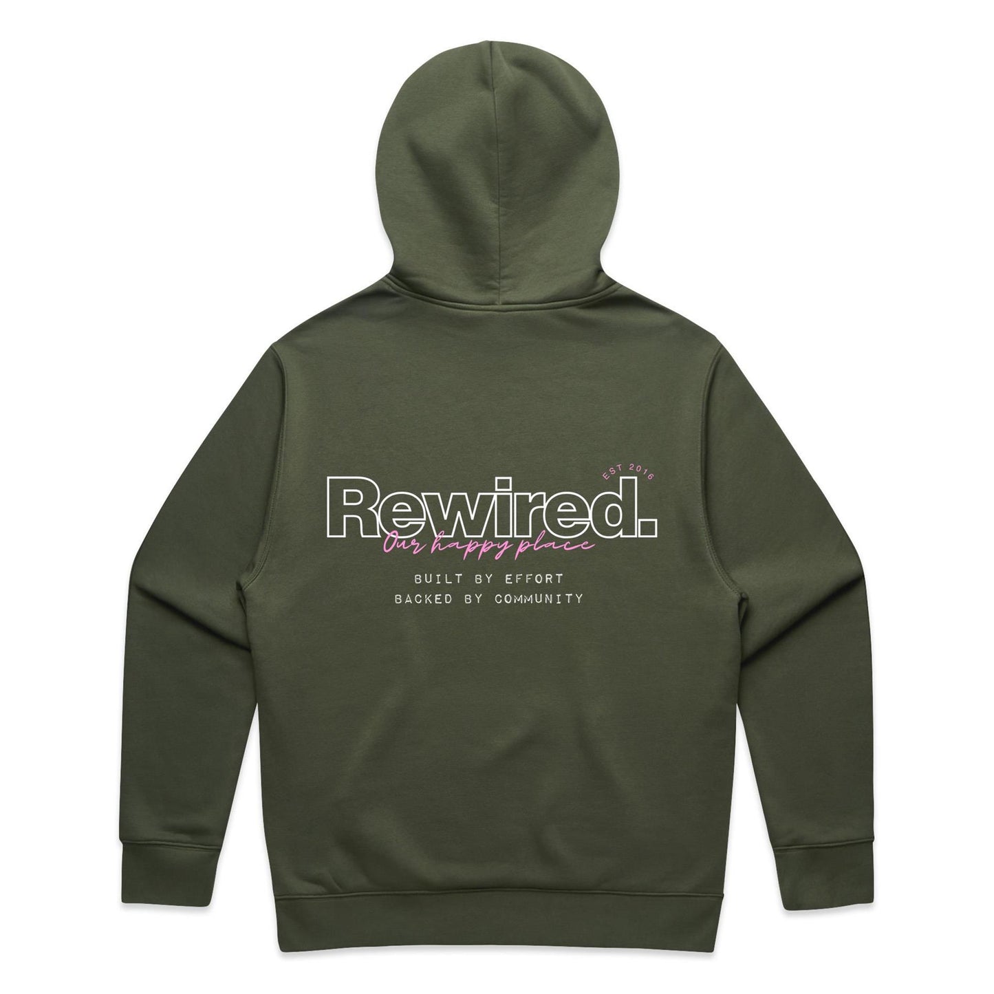 Rewired Our Happy Place Pink (Front and Back Design) - AS Colour Relax Hood - Unisex