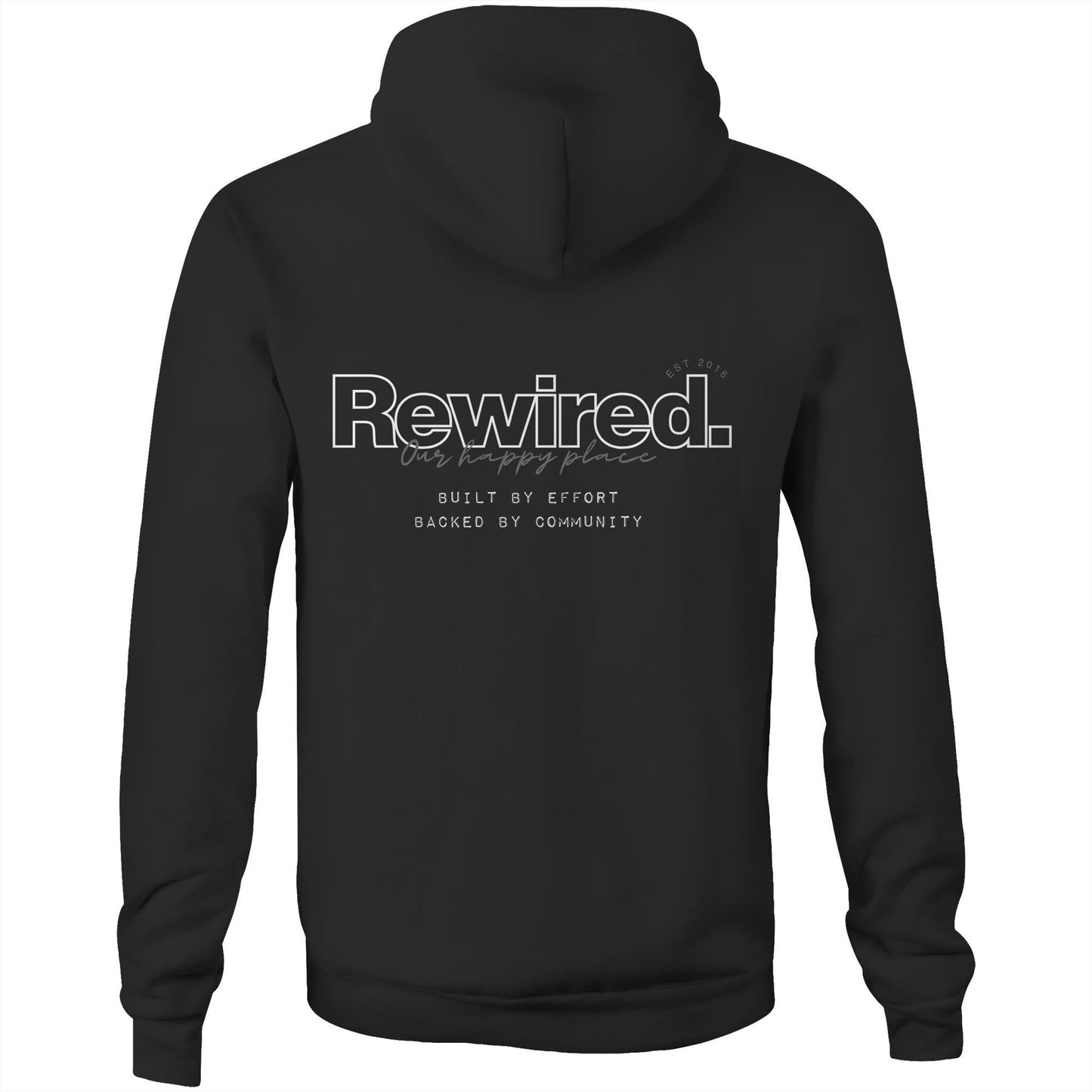 Rewired Our Happy Place Grey (front and back design) AS Colour Stencil Hood - Unisex