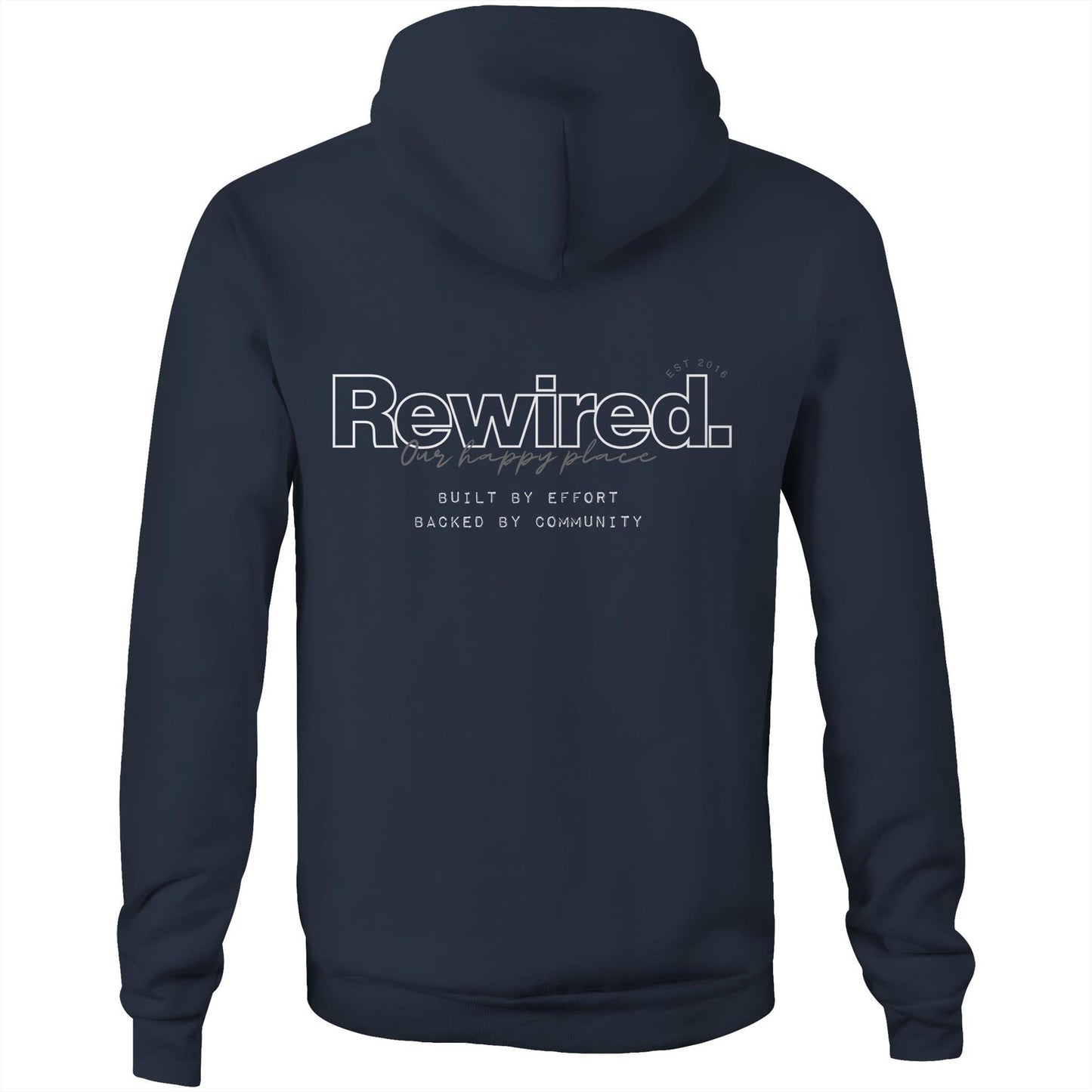 Rewired Our Happy Place Grey (front and back design) AS Colour Stencil Hood - Unisex